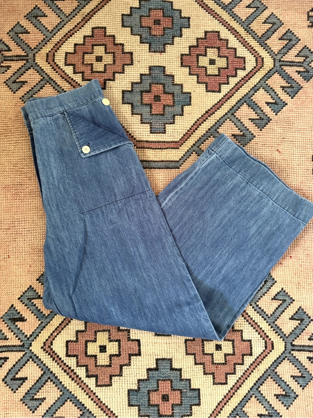 Ilana Kohn NWOT Chambray Wide Leg Crop Pants High Rise Size 8 - Picture 2 of 5